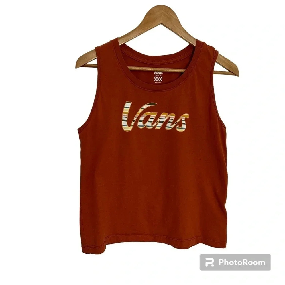 Vans Striped Logo Orange Tank Top Junior Size Large